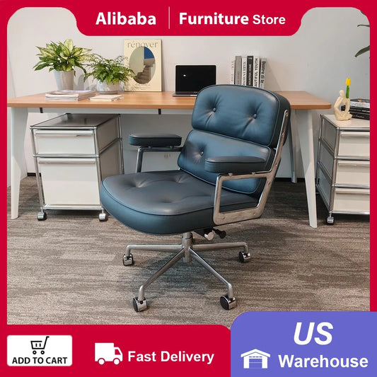 Ergonomic Leather Office Chair With Swivel Height Adjust