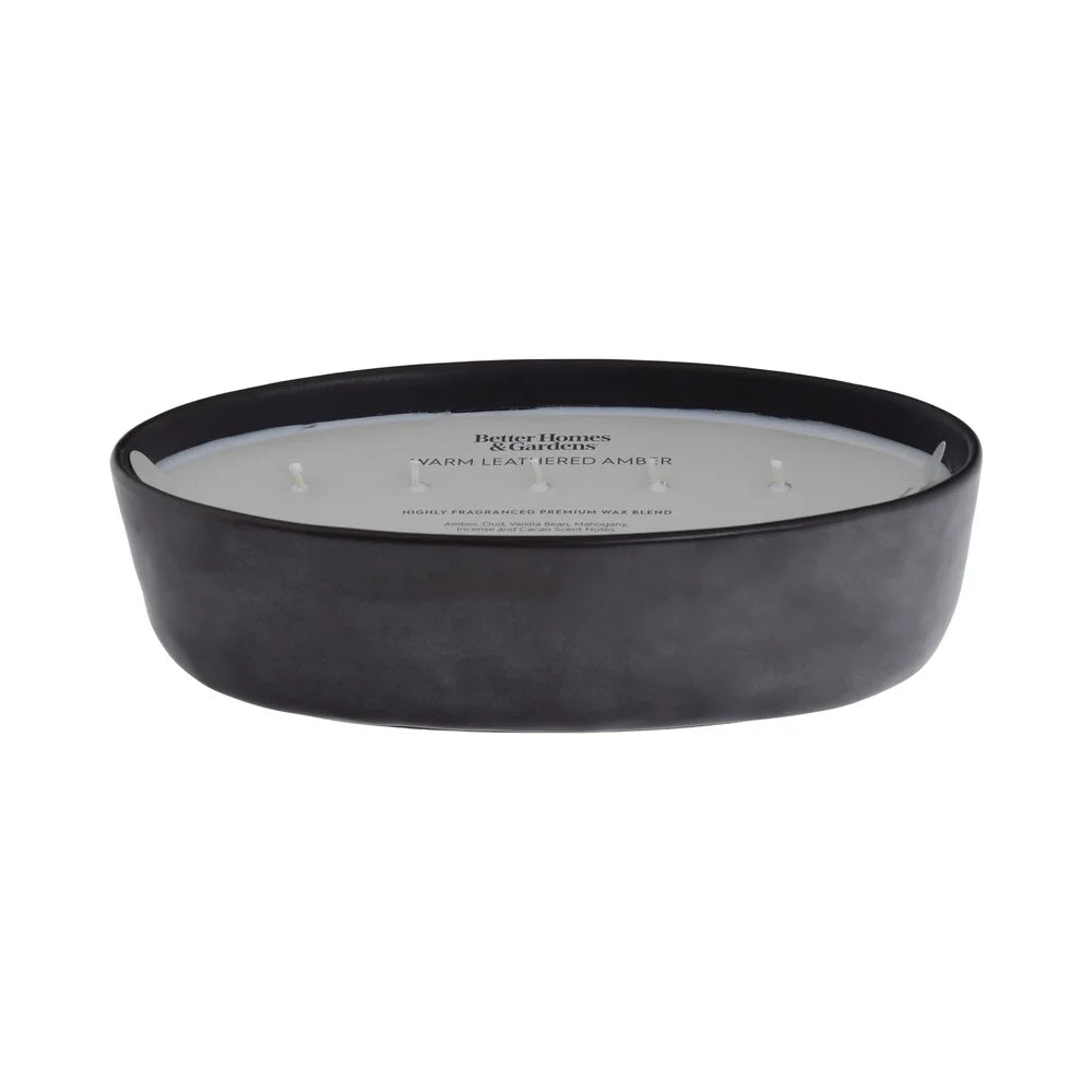 Amber Leather 5 Wick Candle In Ceramic Jar Long Burn