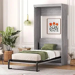 Softsea Full Size Murphy Bed Cabinet White Wood Wall Bed
