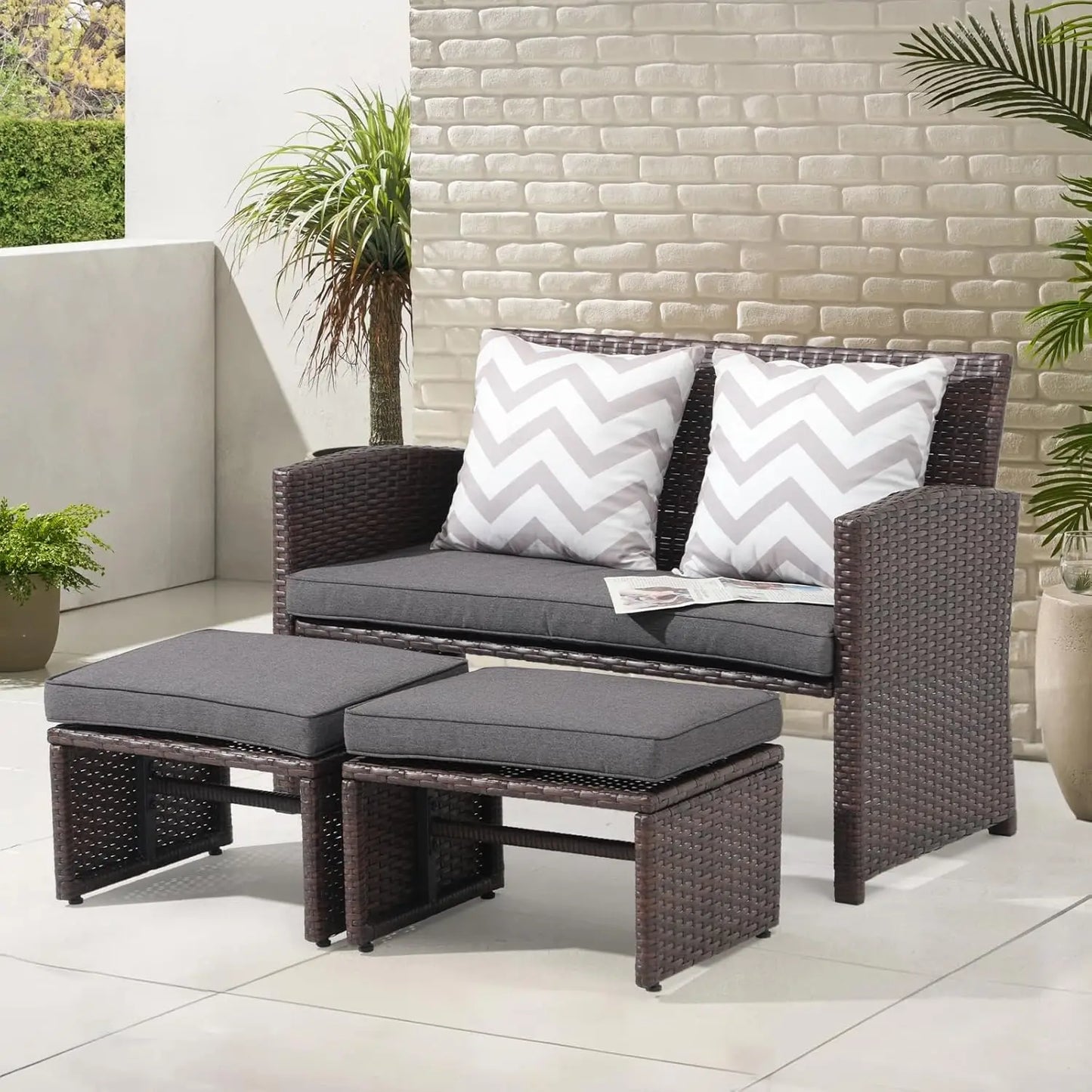 All-Weather Wicker Outdoor Patio Set With Loveseat