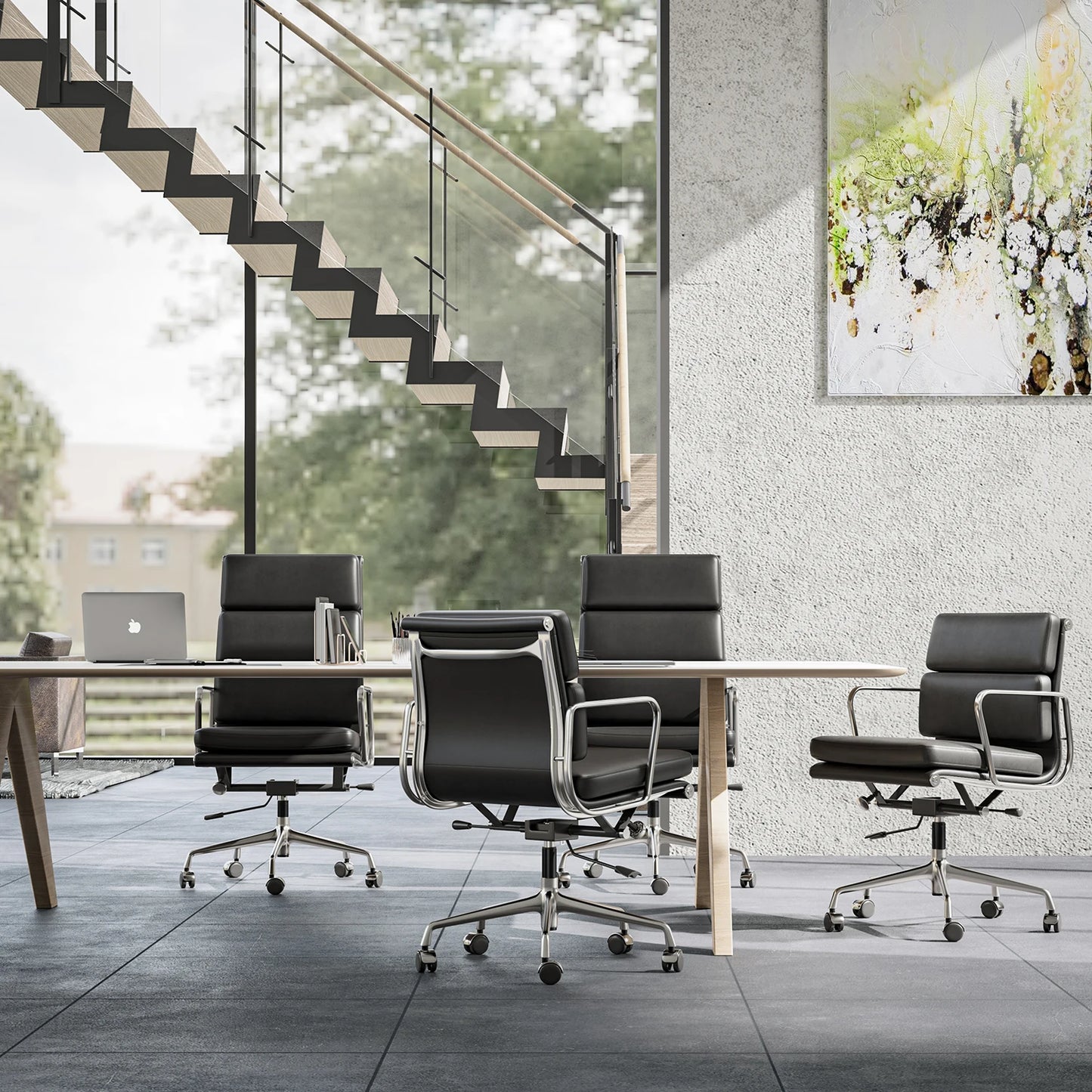 Premium Leather Office Guest Chair With Wheels And Swivel