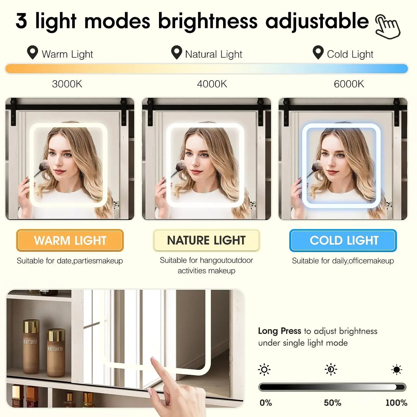 Vabches Large Vanity Desk with Lights and Charging Station