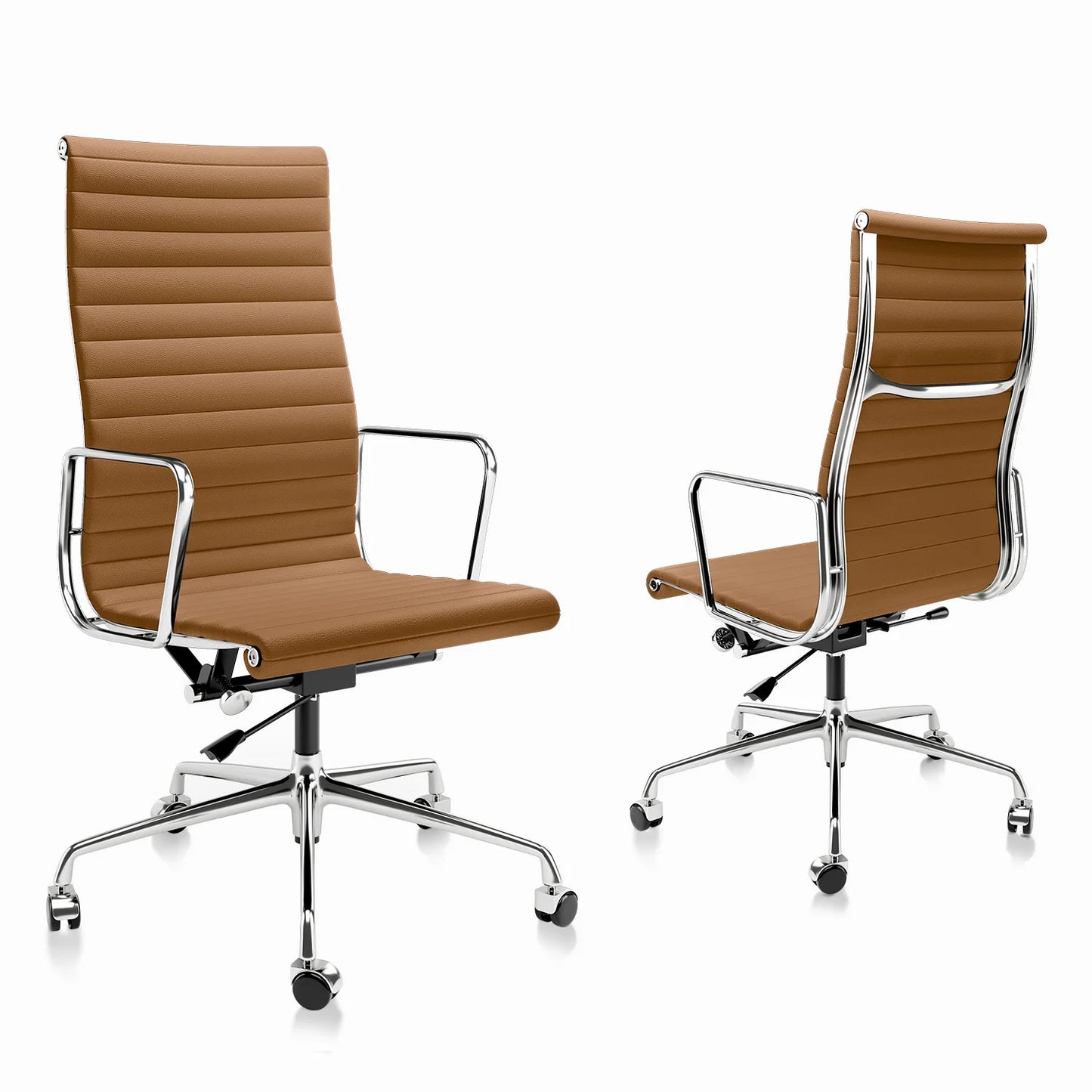 Low Back Brown Leather Office Chair Aluminum Frame Swivel