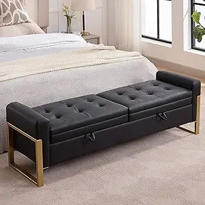 Supercalifragilisticexpialidocious Velvet Storage Bench With Goldtone Legs For Bedroom