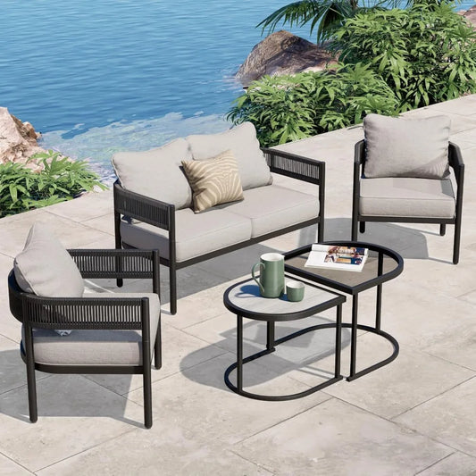 5-Piece Outdoor Wicker Furniture Set with Thick Cushions