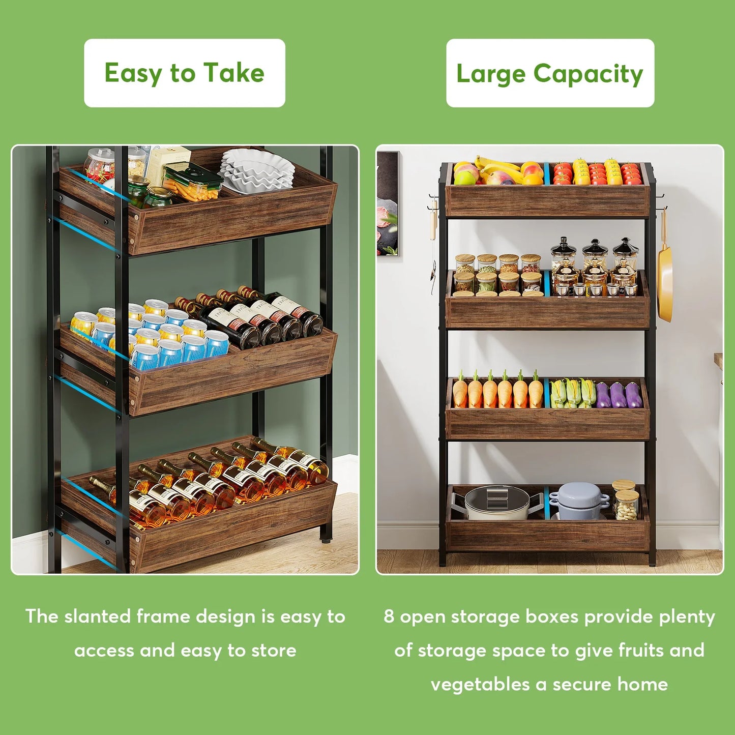 Tribesigns 4-Tier Wood Utility Storage Shelves, Fruit and Vegetable Basket Stand for Kitchen, Office, Store, Supremarket