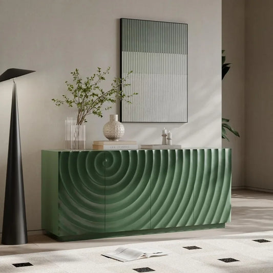 Wood Kitchen Storage Cabinet with Water Ripple Doors and Suspended Base