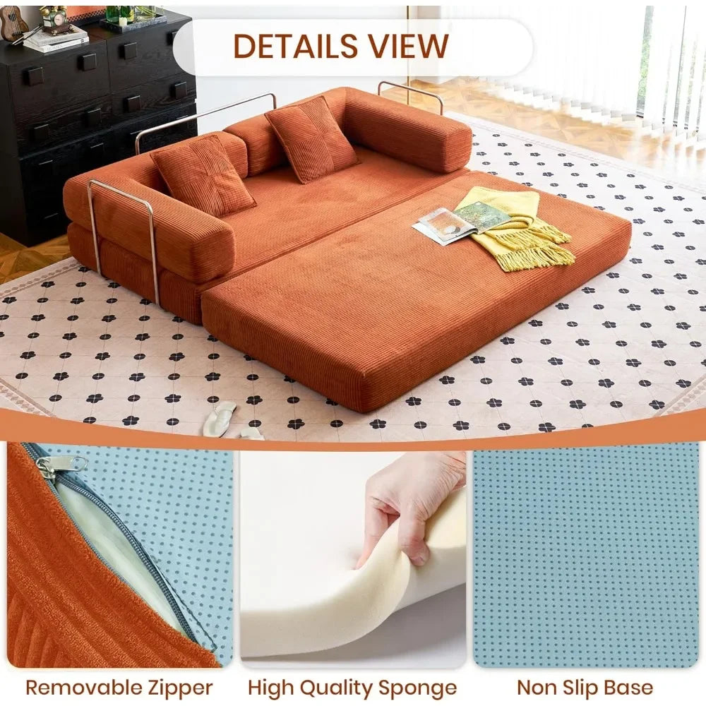 Convertible Compression Sofa Bed with Pillow Back Support and Armrest