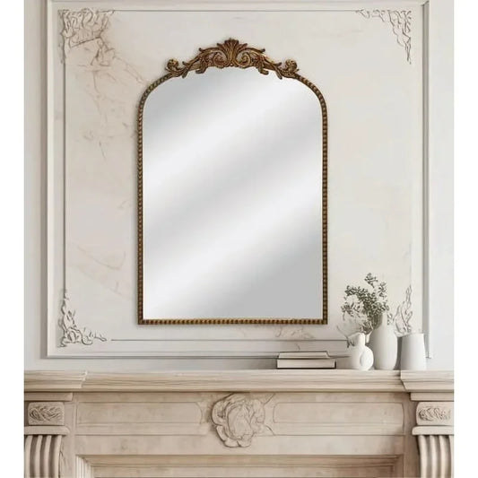 Gold Filigree Arched Metal Wall Mirror Elevates Space