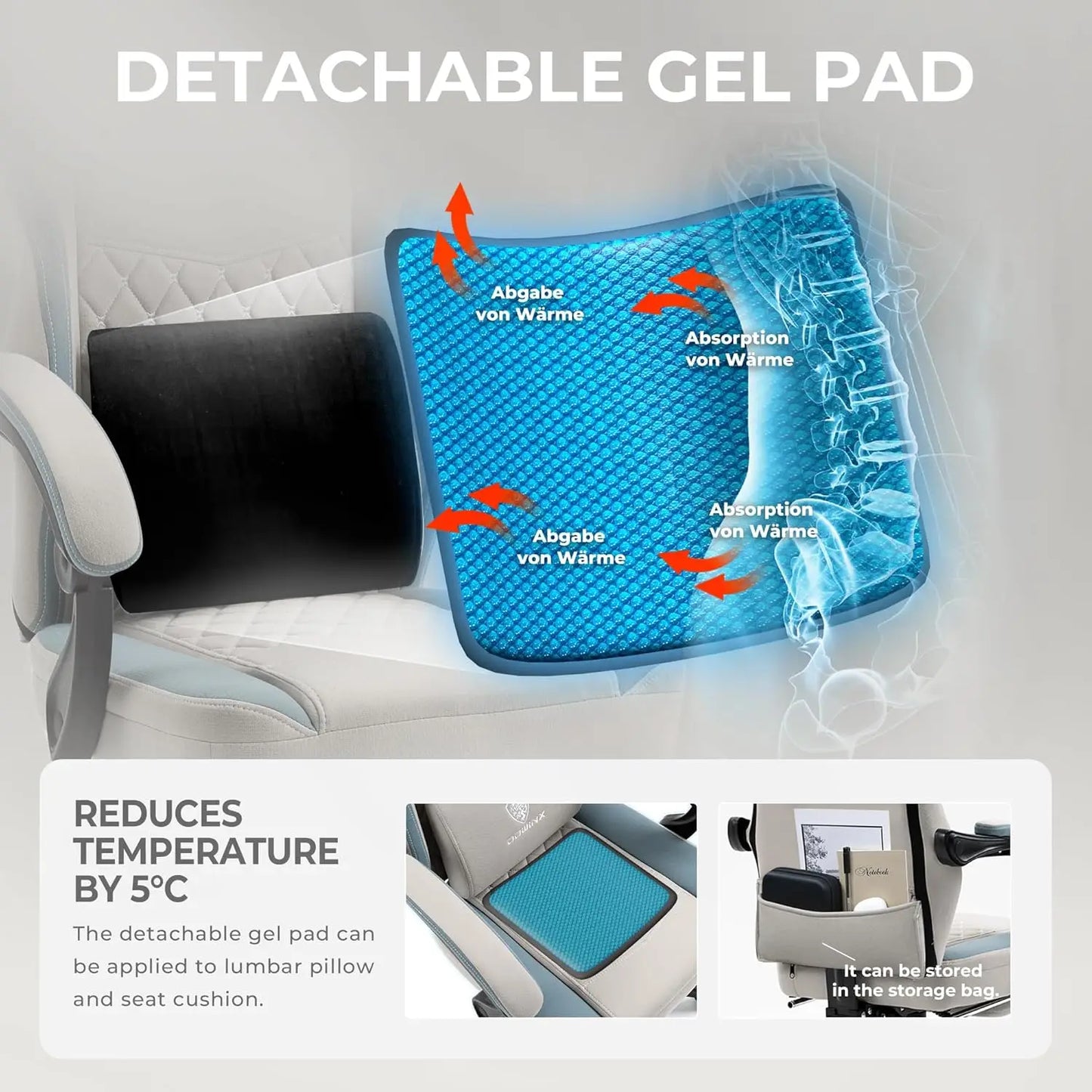 Dowinx Gaming Chair Breathable Fabric With Gel Pad Storage