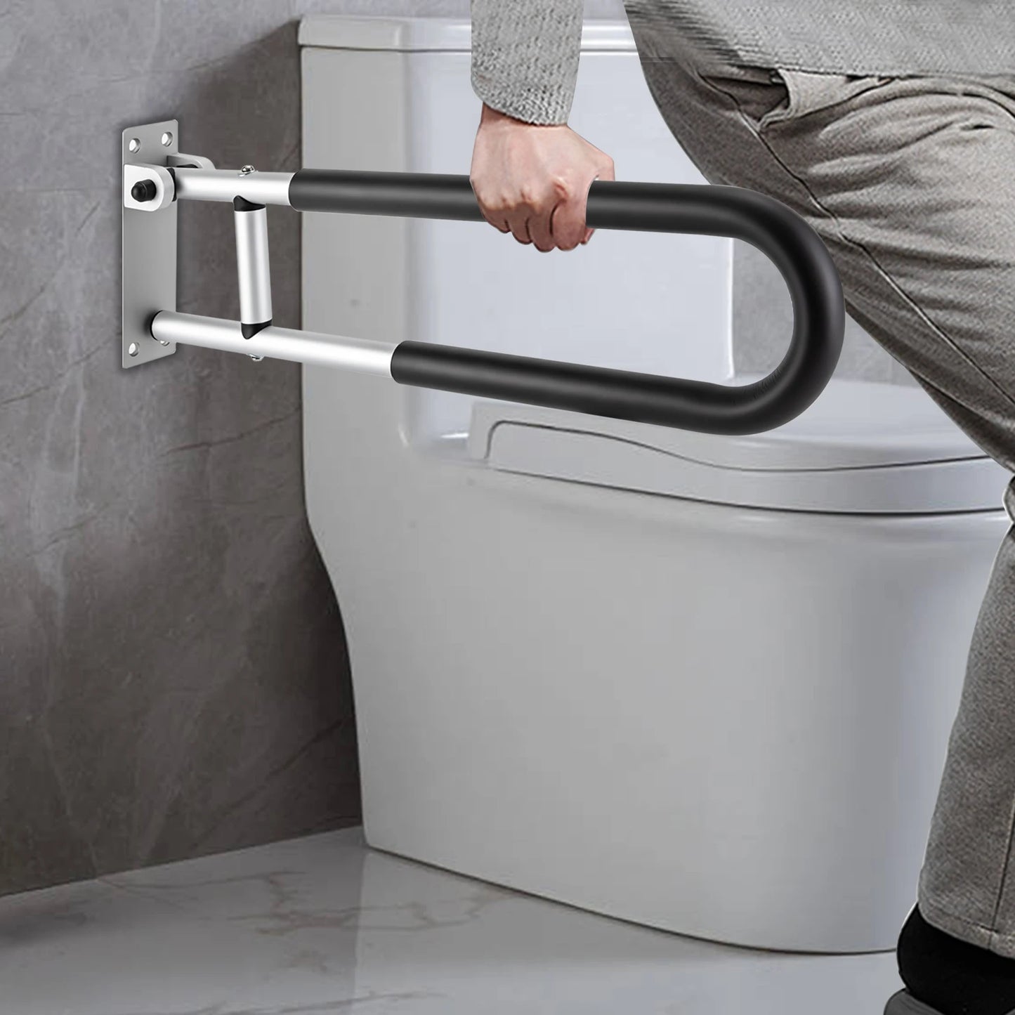 Foldable Grab Bar 264.55LBS Max Load 23.62IN Non-Slip Handrail Wall Mount for Bathroom Toilet Elderly Safety Support