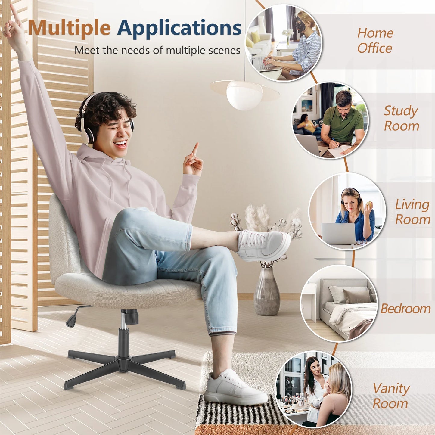 Cross Legged Office Chair With Wide Desk Adjustable Swivel