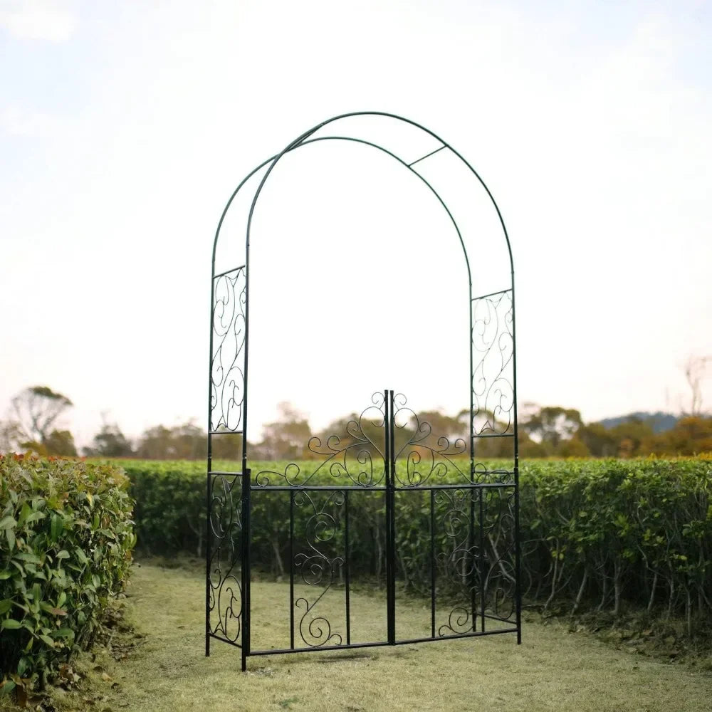 Steel Garden Arch with Gate – 7'5" H x 4'2" W, Ideal for Climbing Plants, Perfect for Outdoor Gardens, Lawns & Backyard Pathway