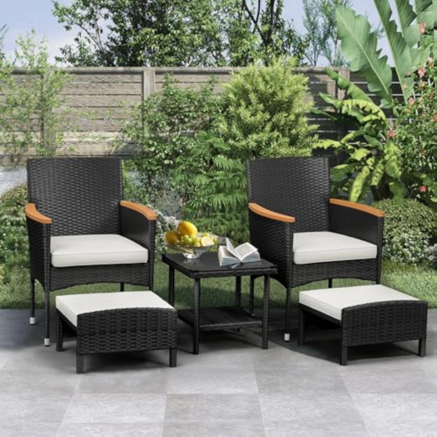 5 Piece Outdoor Wicker Patio Furniture Set with Cushions