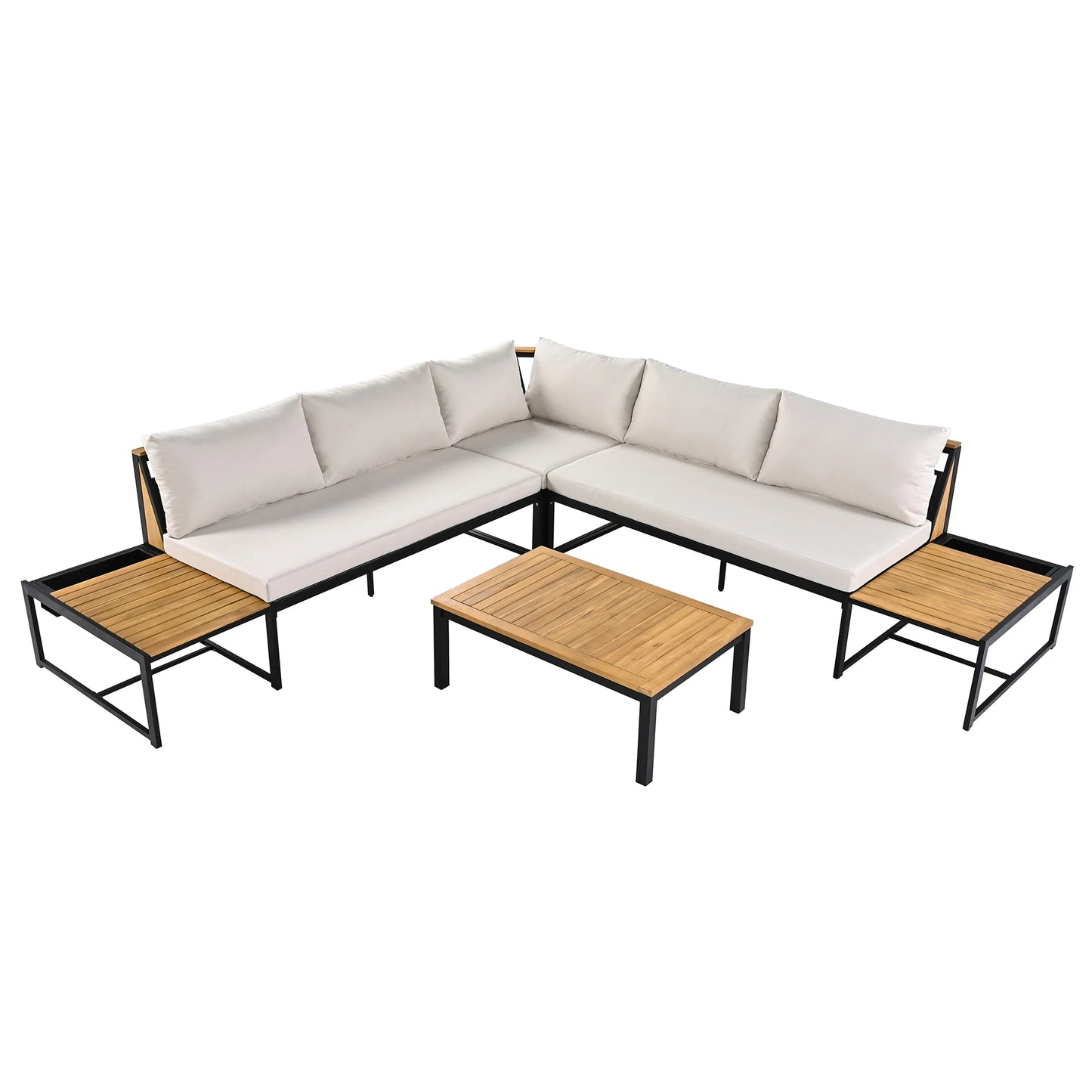 Patio Sectional Sofa Set With Built In Table And Cushions