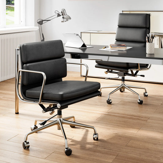 Premium Leather Office Guest Chair With Wheels And Swivel