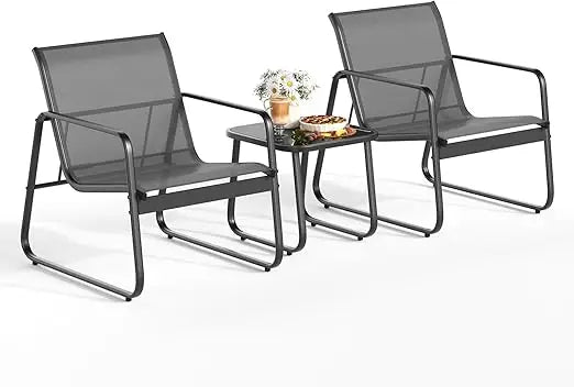 Patio Chairs Set of 2 with Metal Frame Glass Table Outdoor Furniture