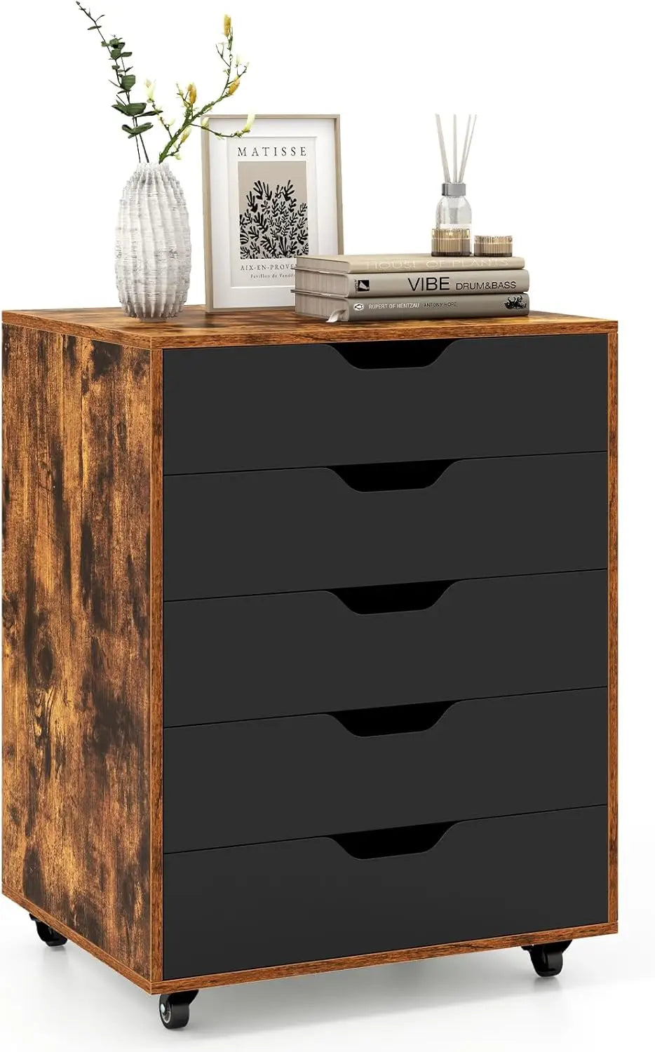 5-Drawer Storage Cabinet, Versatile Drawer of Chest with Lockable Wheels, Mobile Office Lateral File Cabinet,for Home,Customized