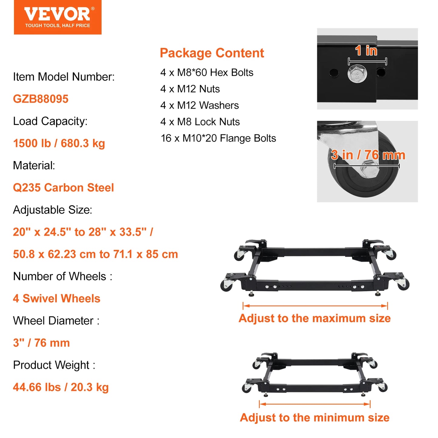 SucceBuy 1500Lbs Washing Machine Stand Movable Refrigerator Roller Base with 4 Wheels Adjustable Bracket  for Home Appliance