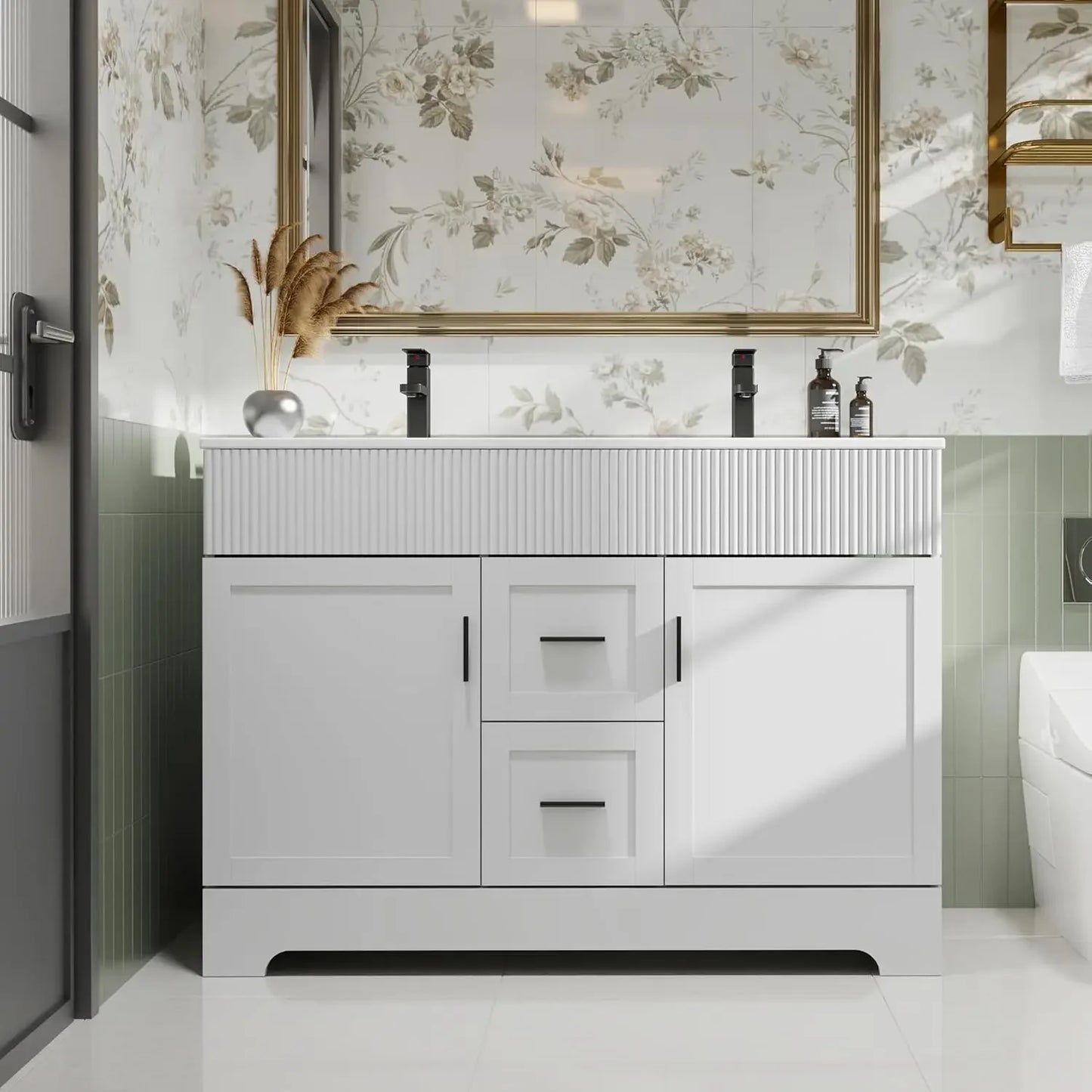 48 Inch Modern Bathroom Vanity Double Undermount Sink Combo