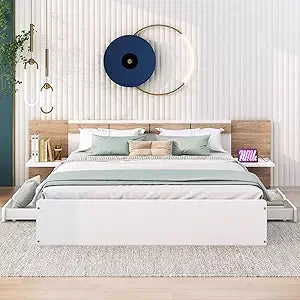 Softsea Full Size Murphy Bed Cabinet White Wood Wall Bed