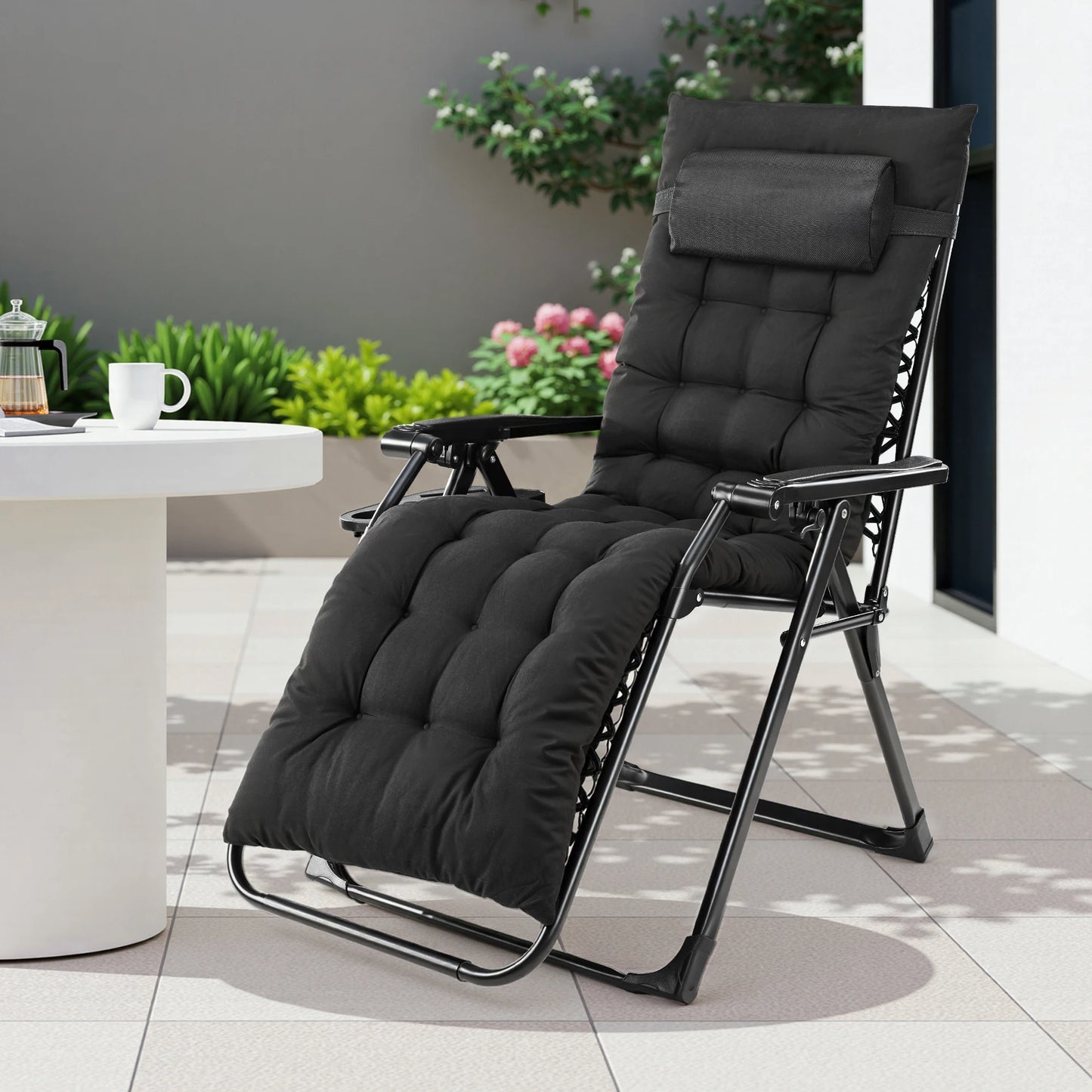 Zero Gravity Recliner Outdoor Lounge Chair With Cup Holder