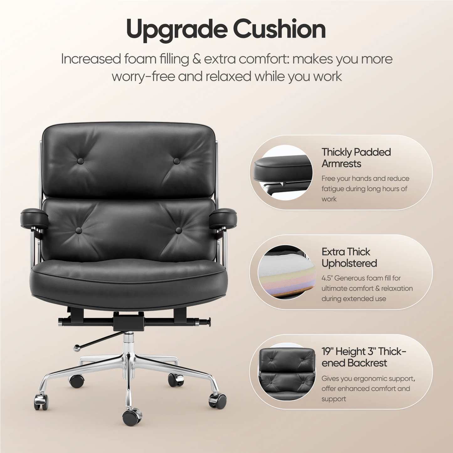 Genuine Leather Office Chair With Armrests For Home Office