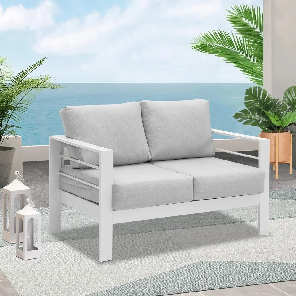 All-Weather Outdoor Aluminum Sofa Set - Premium 3-Seater Patio Couch with Comfortable Cushions