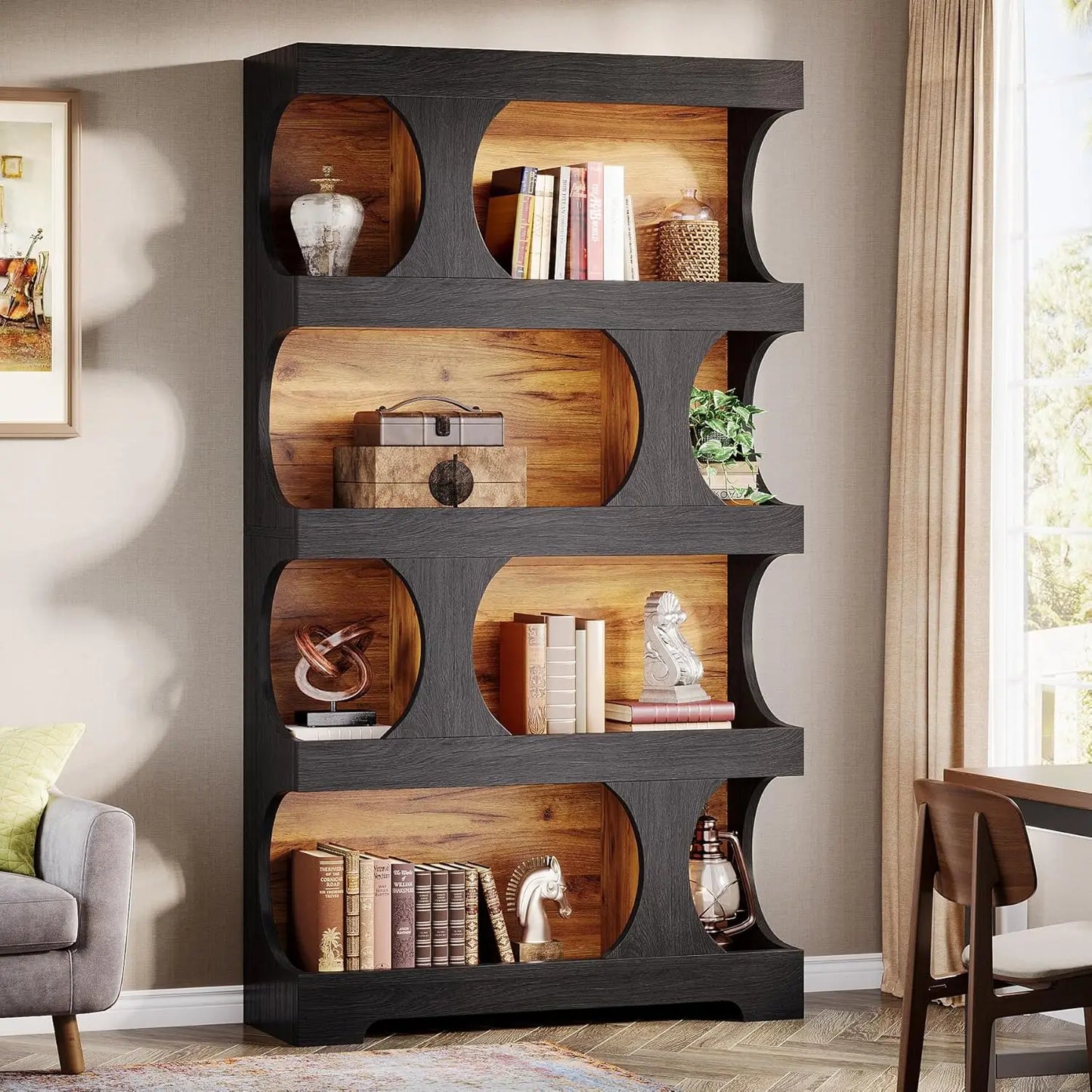 Black Modern Bookshelf 4 Tier Freestanding Display Shelf