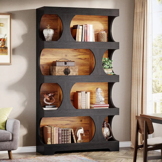 Black Modern Bookshelf 4 Tier Freestanding Display Shelf