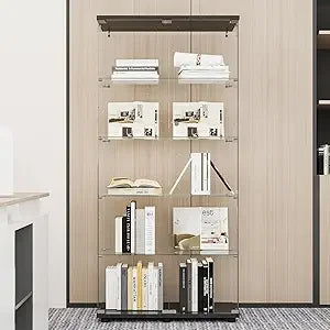 White Glass Display Cabinet with 5 Shelves for Living Room Storage