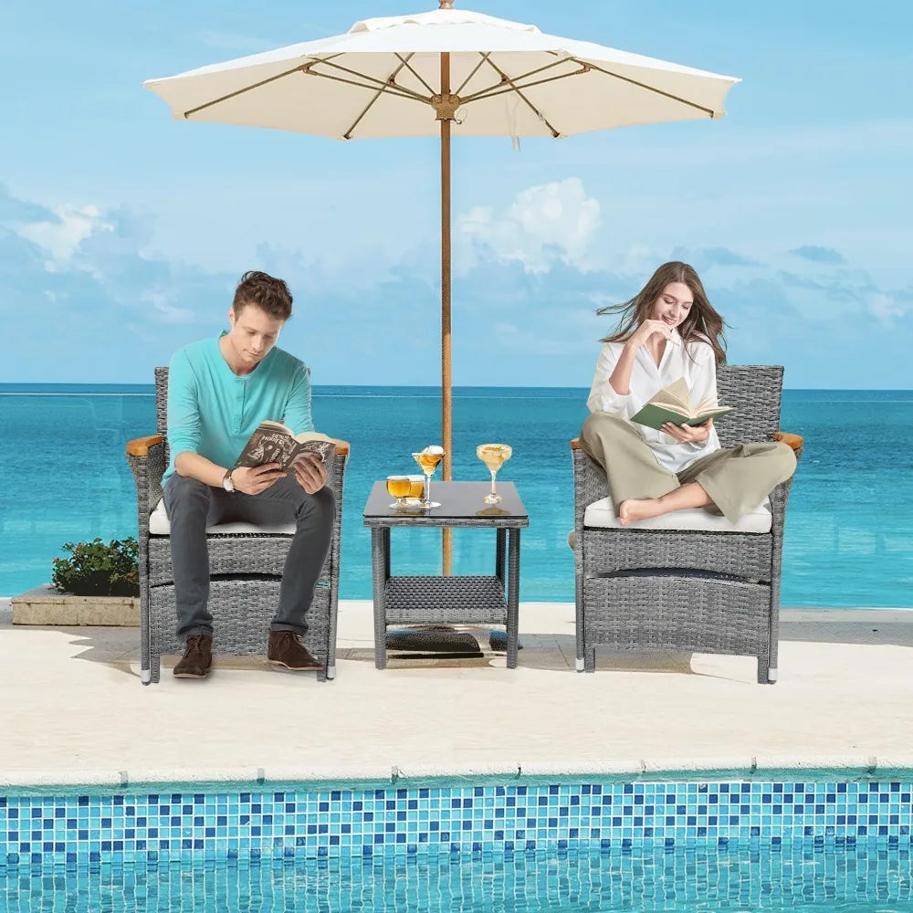 5 Piece Outdoor Wicker Patio Furniture Set with Cushions
