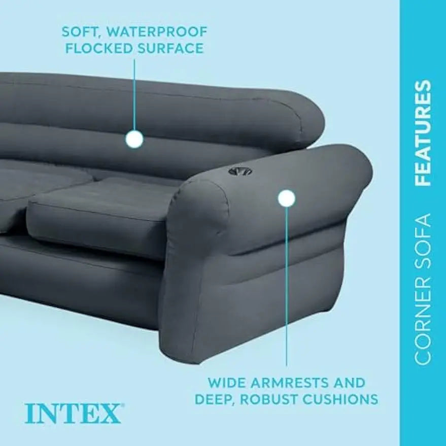68575EP Inflatable Corner Sofa with 2 68564EP Ultra Lounge Chairs & Ottomans, Indoor Use, Cupholders, 2-in-1 Valve, 880lb/220lb