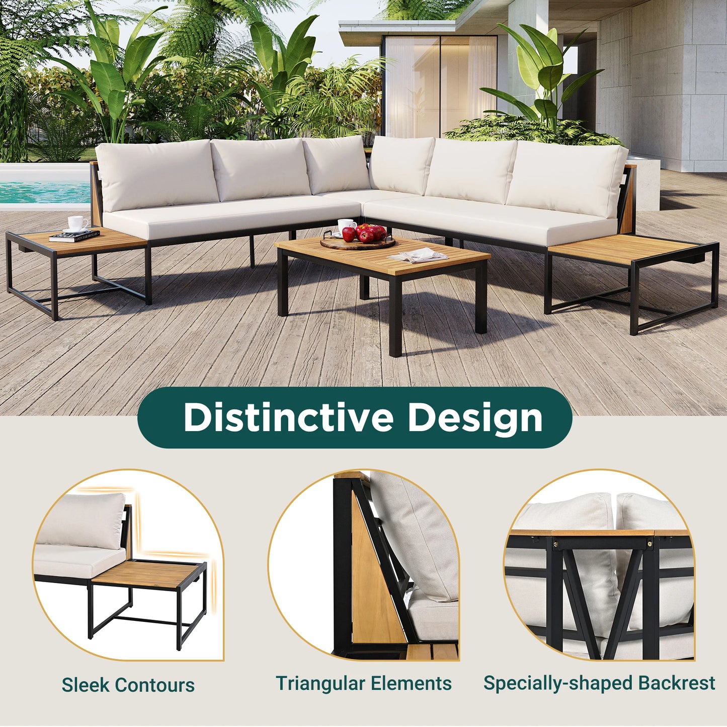 Patio Sectional Sofa Set With Built In Table And Cushions