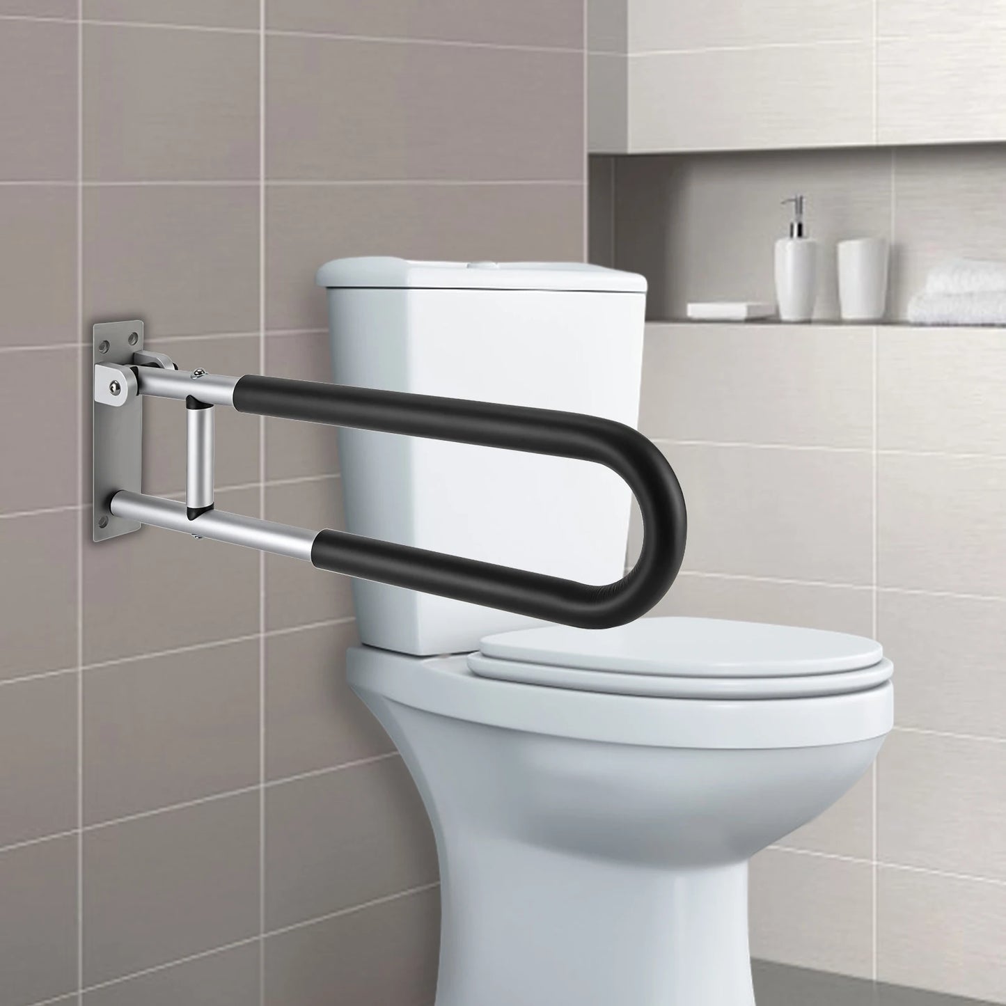 Foldable Grab Bar 264.55LBS Max Load 23.62IN Non-Slip Handrail Wall Mount for Bathroom Toilet Elderly Safety Support