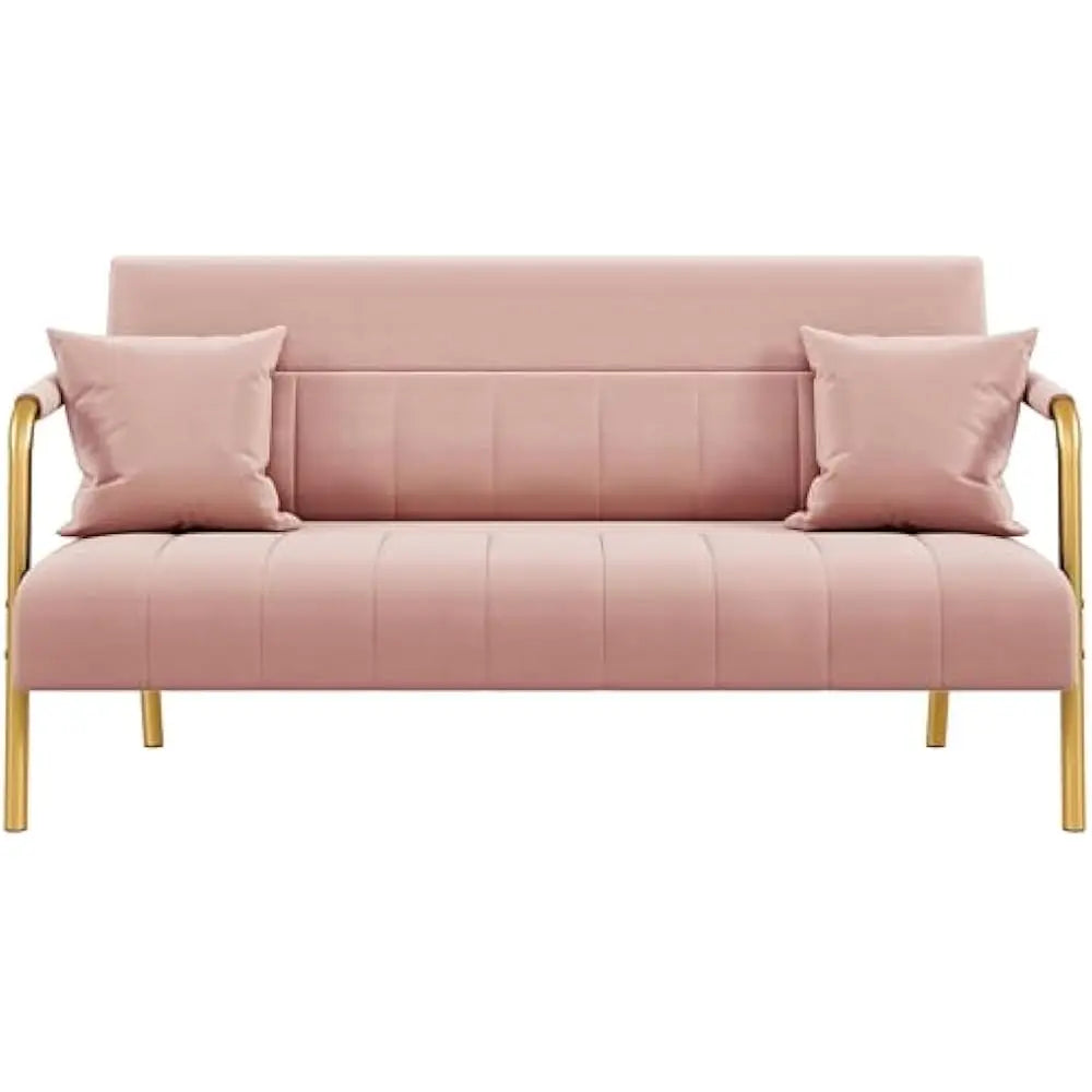 Luxurious Velvet Sofa with Gold-Tone Metal Arms and Legs