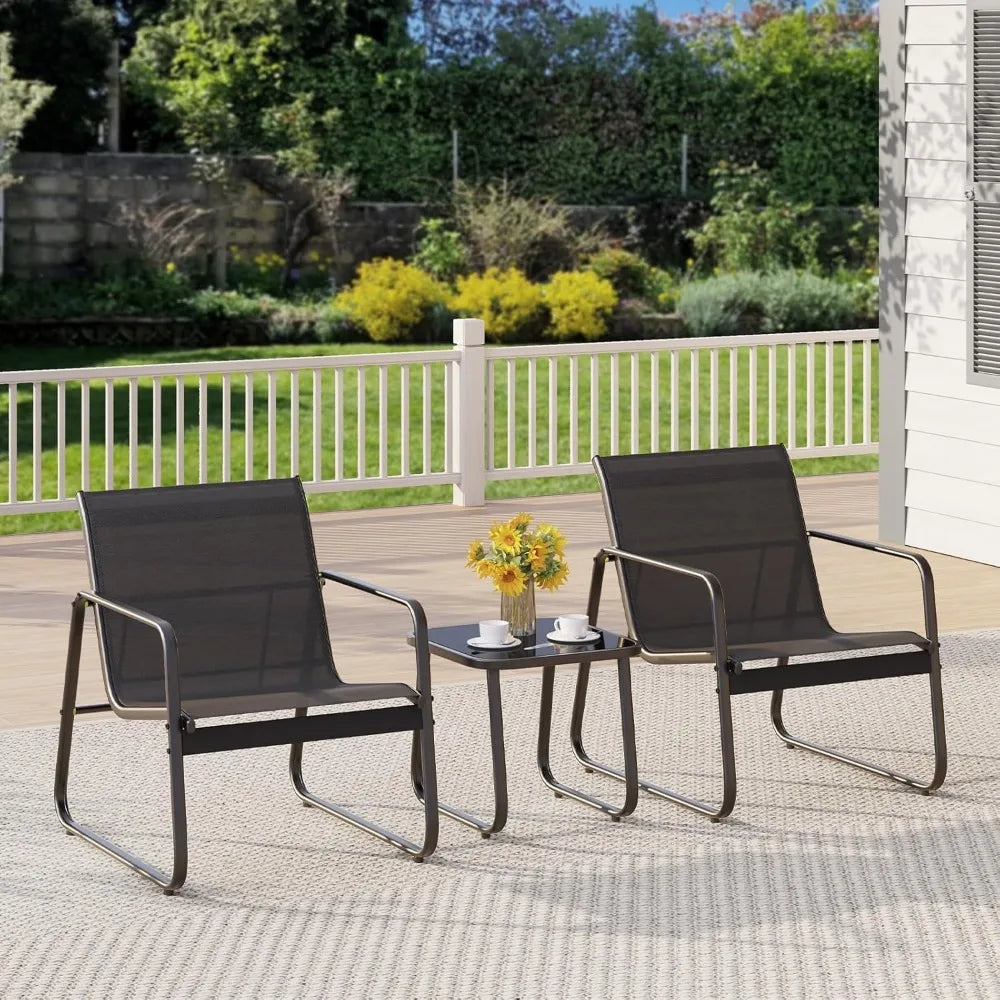 Patio Chairs Set of 2 with Metal Frame Glass Table Outdoor Furniture