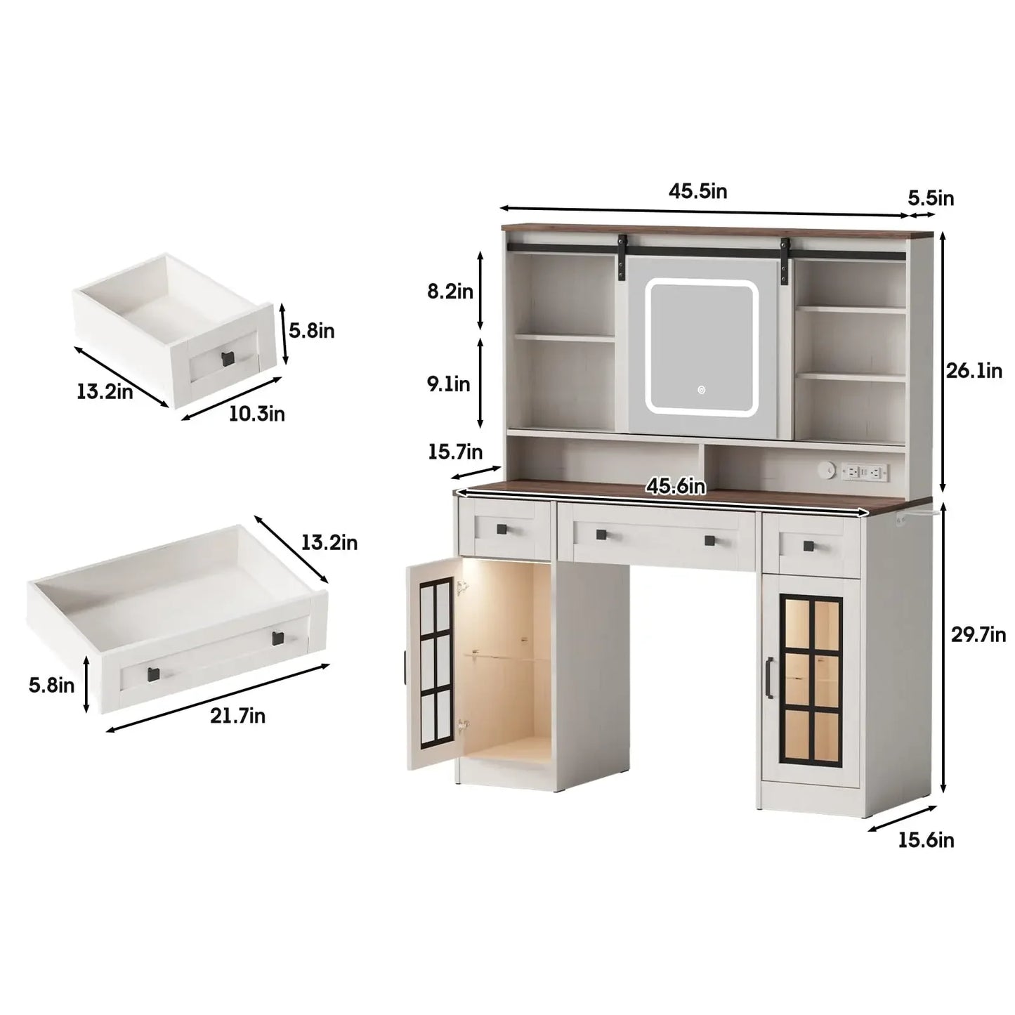 Vabches Large Vanity Desk with Lights and Charging Station