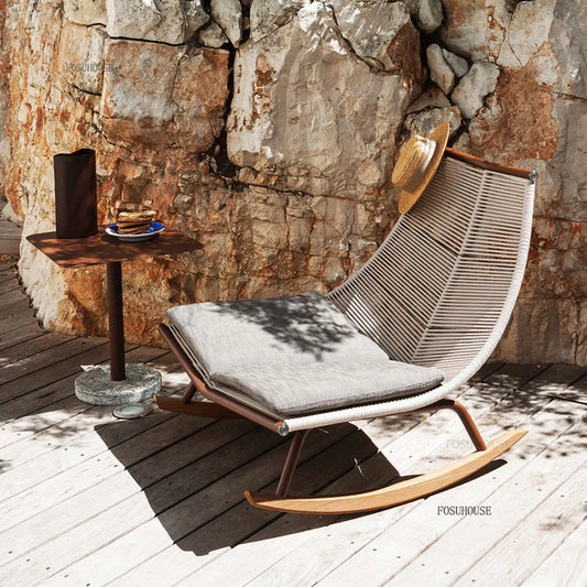 Nordic Outdoor Rattan Garden Furniture Set with Rocking Chairs