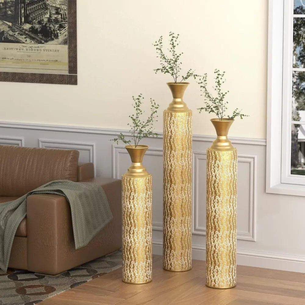 Gold Floor Vases Set of 3 Tall Metal Decorative Home Decor