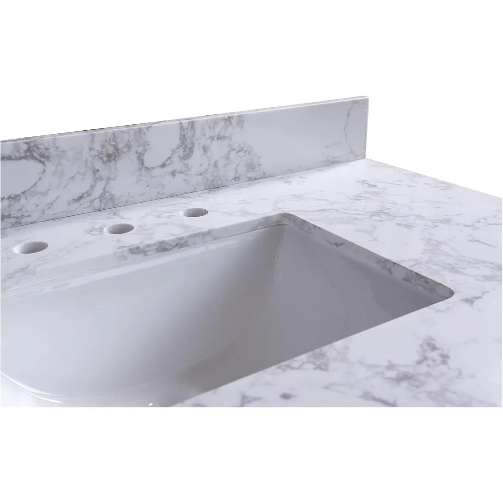 49 Inch Engineered Stone Vanity Top With Double Undermount Sink