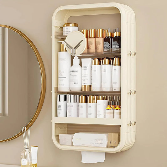 Wall Mount Makeup Organizer With Four Tiers No Drilling