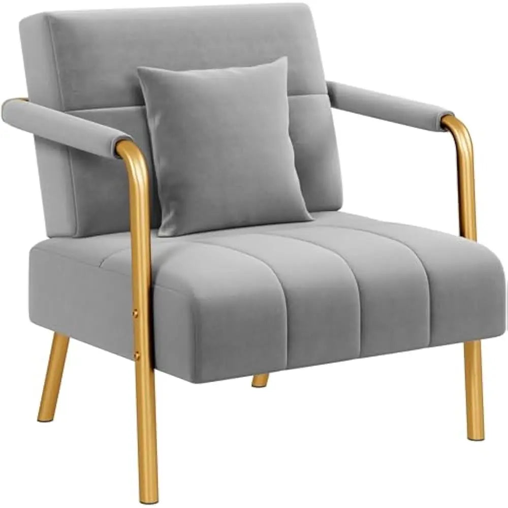 Luxurious Velvet Sofa with Gold-Tone Metal Arms and Legs