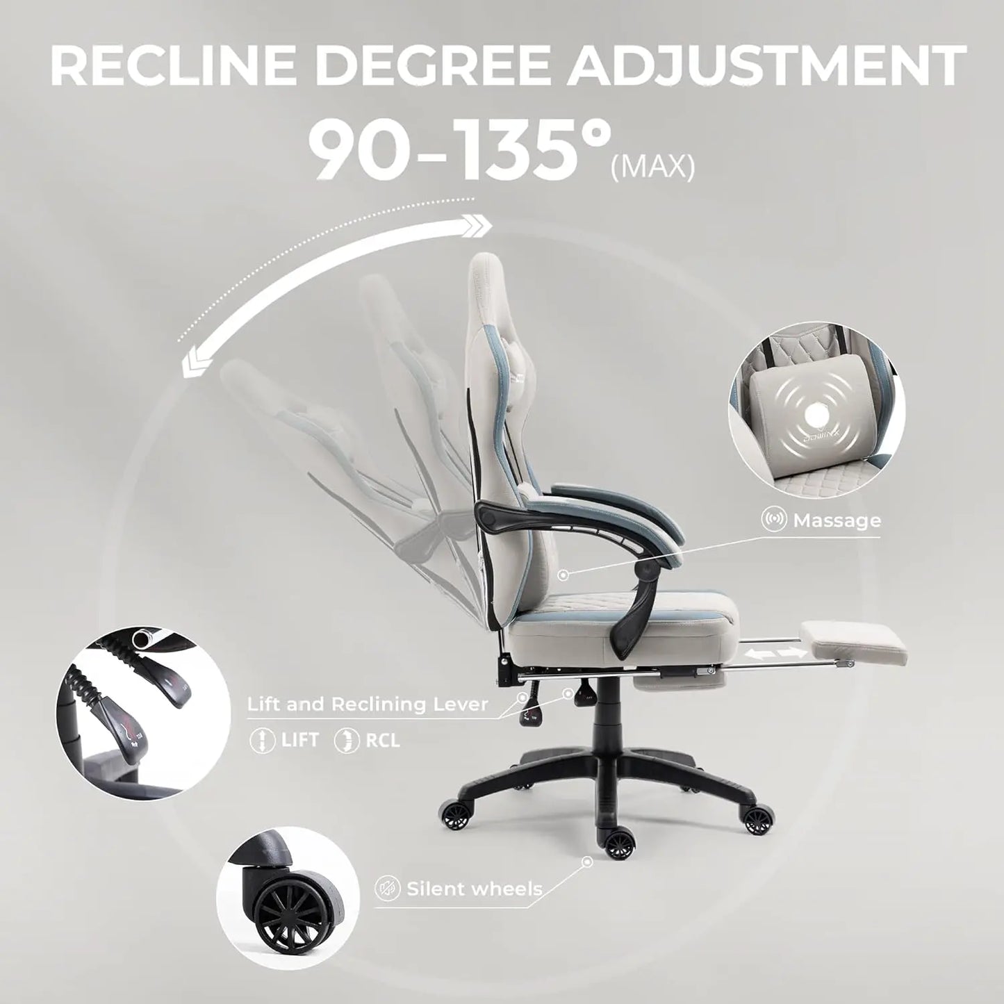 Dowinx Gaming Chair Breathable Fabric With Gel Pad Storage