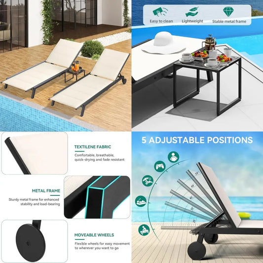 Outdoor Patio Chaise Lounge Set With Adjustable Backrest