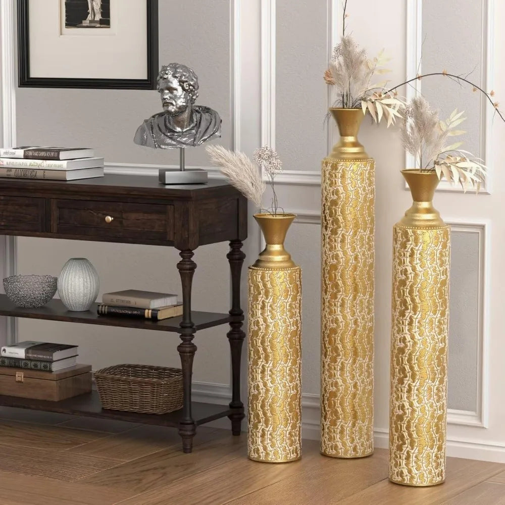 Gold Floor Vases Set of 3 Tall Metal Decorative Home Decor