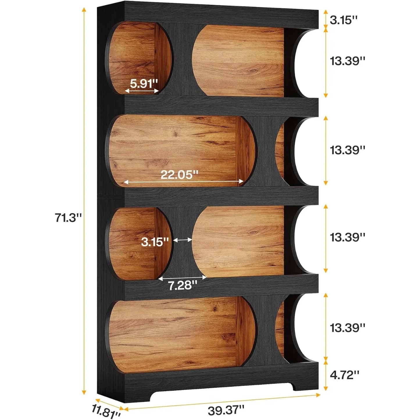 Black Modern Bookshelf 4 Tier Freestanding Display Shelf