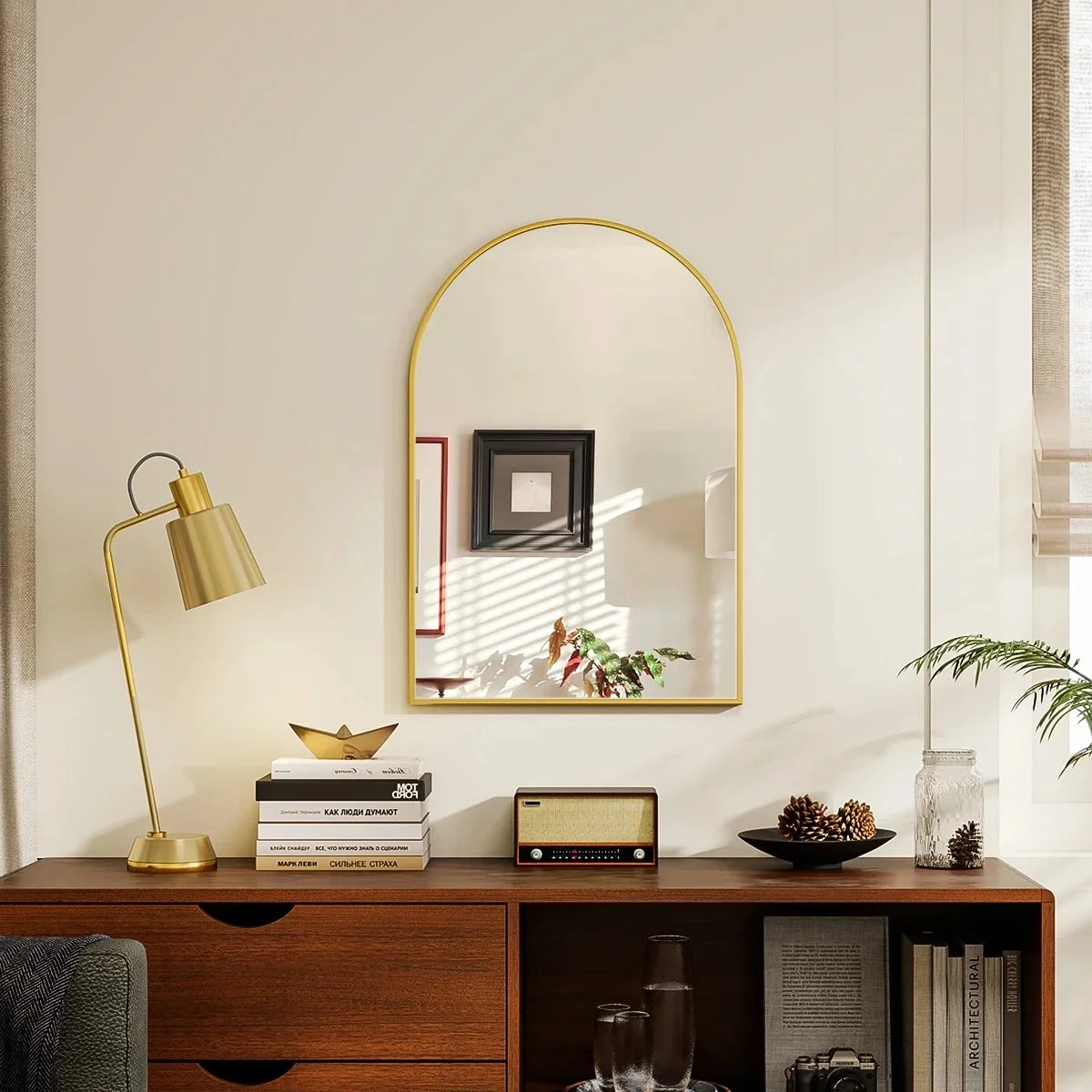 24"x16.1" Arched Vanity Mirror Bathroom Mirror Wall Mounted, Black