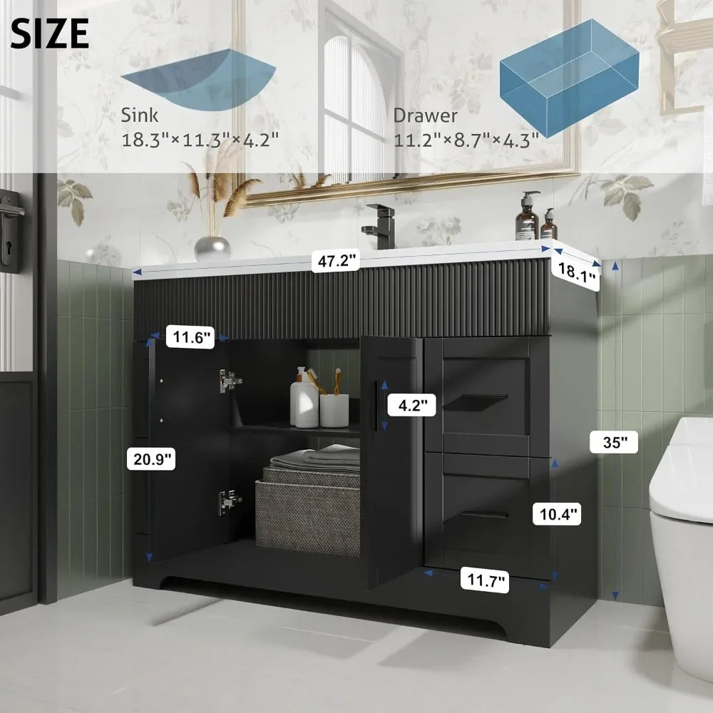 48 Inch Modern Bathroom Vanity Double Undermount Sink Combo