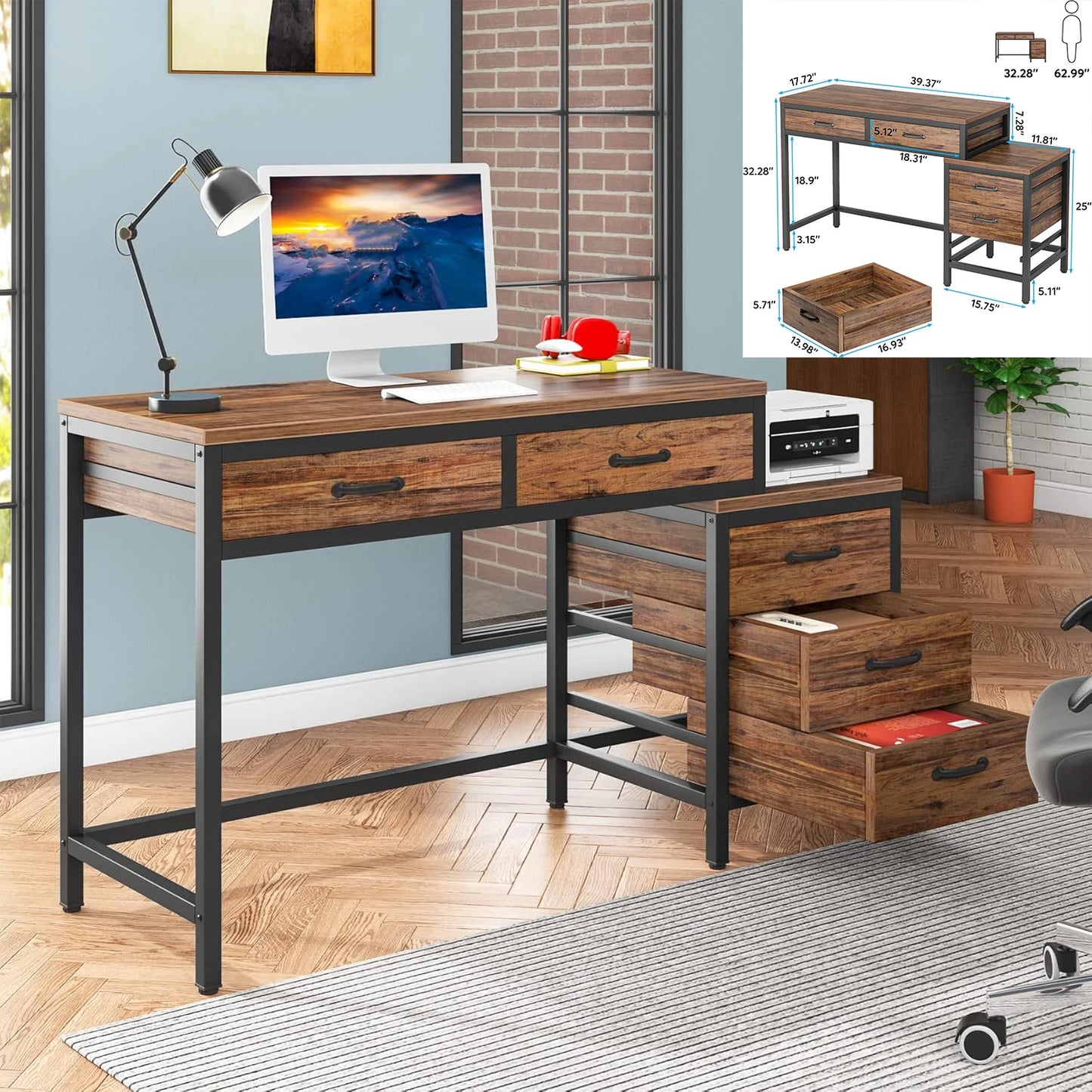 L Shaped Computer Desk For Small Space With Three Drawers